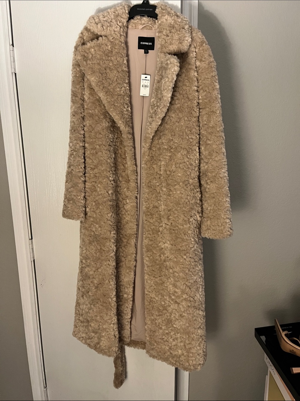 Express Long Teddy Coat in Camel
